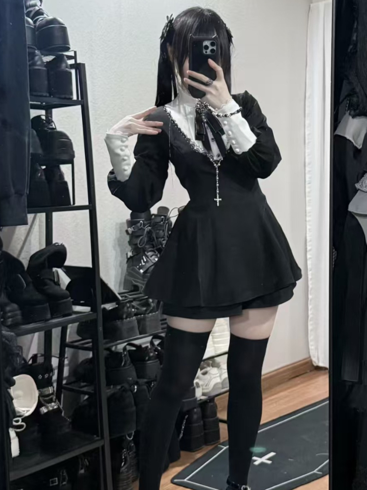 Vintage Fashion Outfit - 2026 Japanese Gothic Vintage Slim Dress