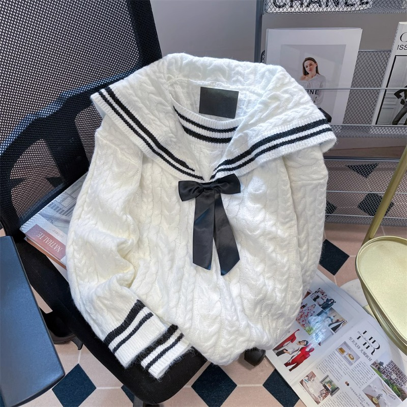 Vintage Fashion Knitwear - Japanese Bow Sailor Collar Knitted Pullovers