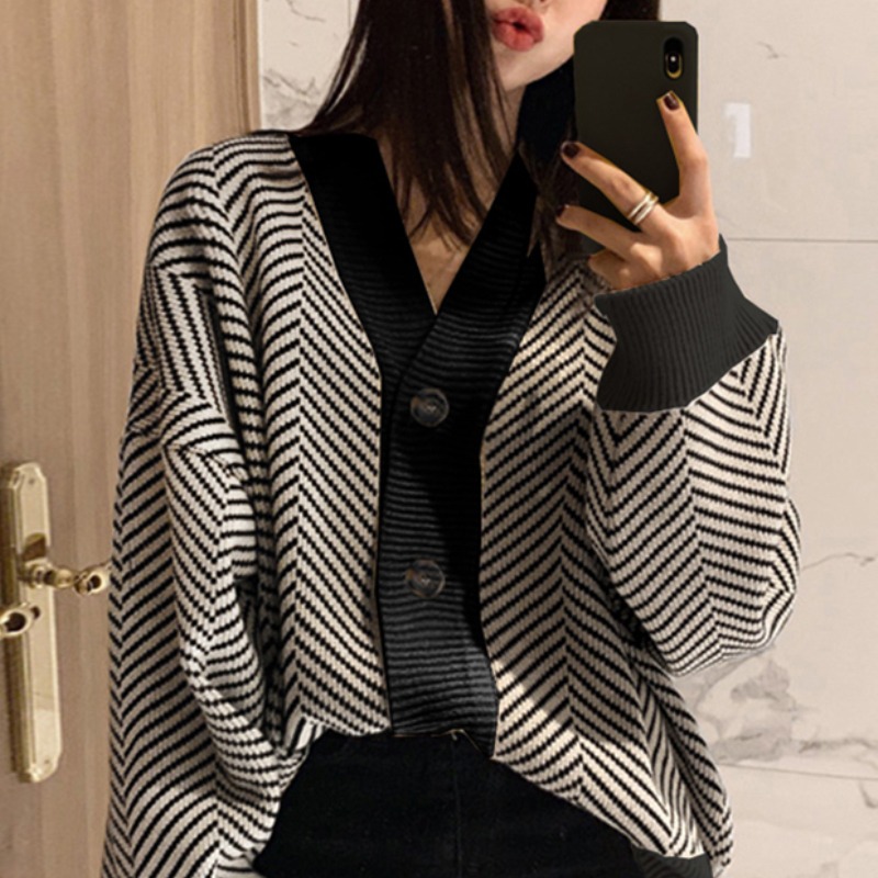Vintage Fashion Knitwear - Autumn Winter Fashion Striped Cardigan Sweater