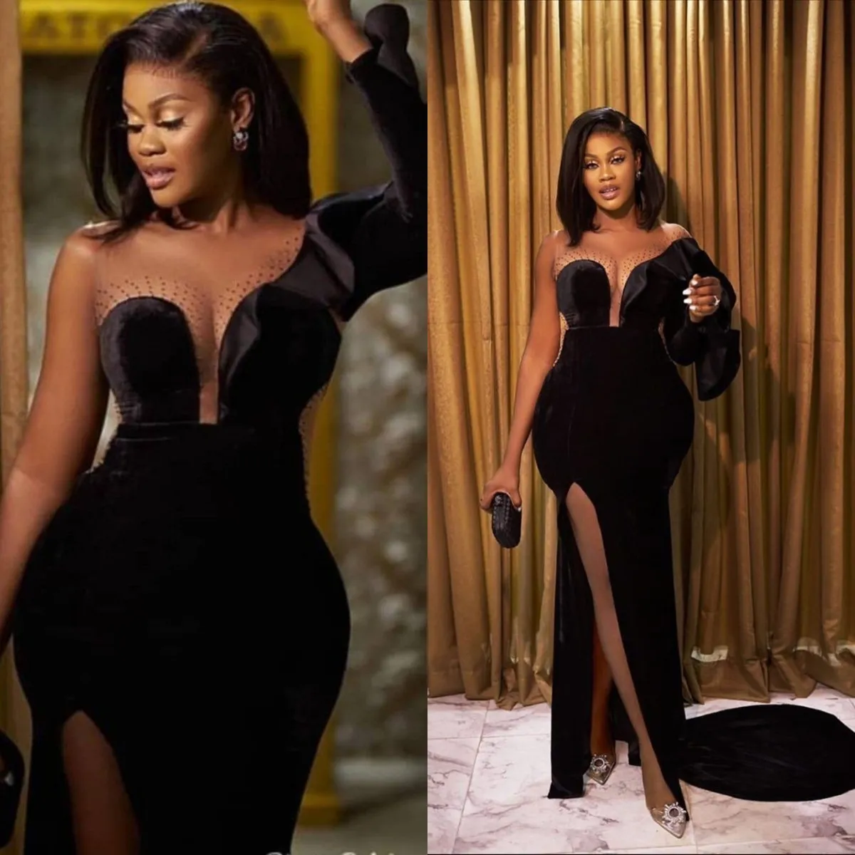 Vintage Fashion Photography - Sexy black Mermaid Evening dress Ruffled