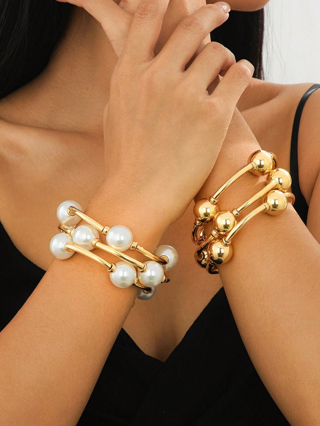 Vintage Fashion Photography - 3-piece retro pearl bracelet set, European