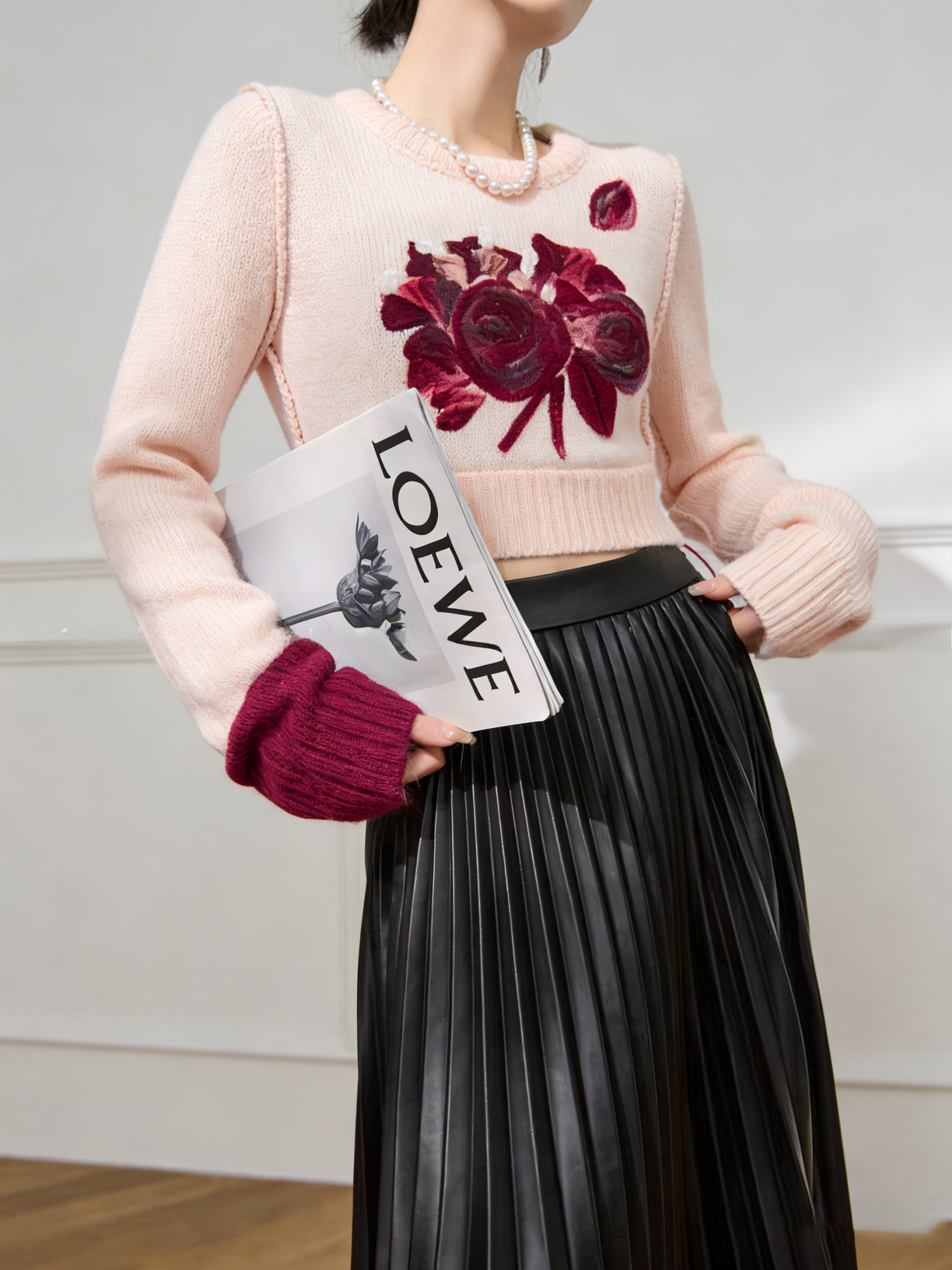 Vintage Fashion Knitwear - Fashionable Rose Print Slim Fit Knitwear