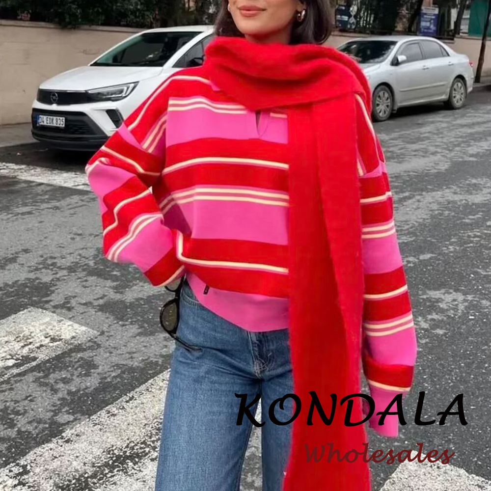 Vintage Fashion Knitwear - KONDALA Chic Spring Striped Plaid Streetwear