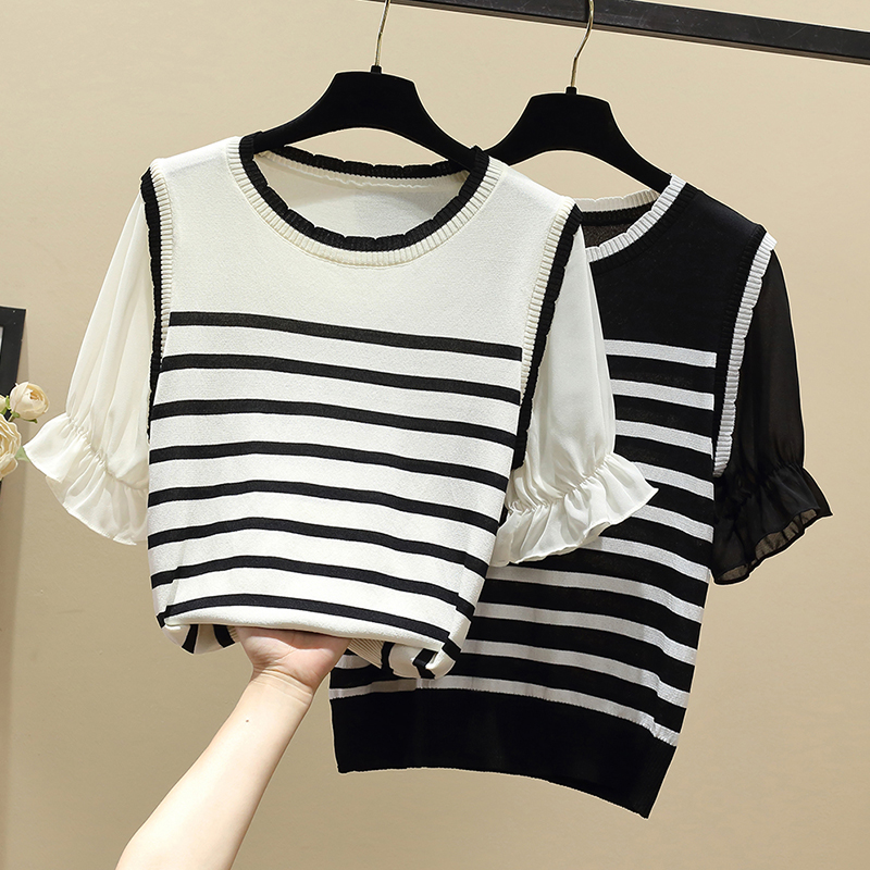 Vintage Fashion Knitwear - Summer Korean Striped Knitted Pullover T-shirt