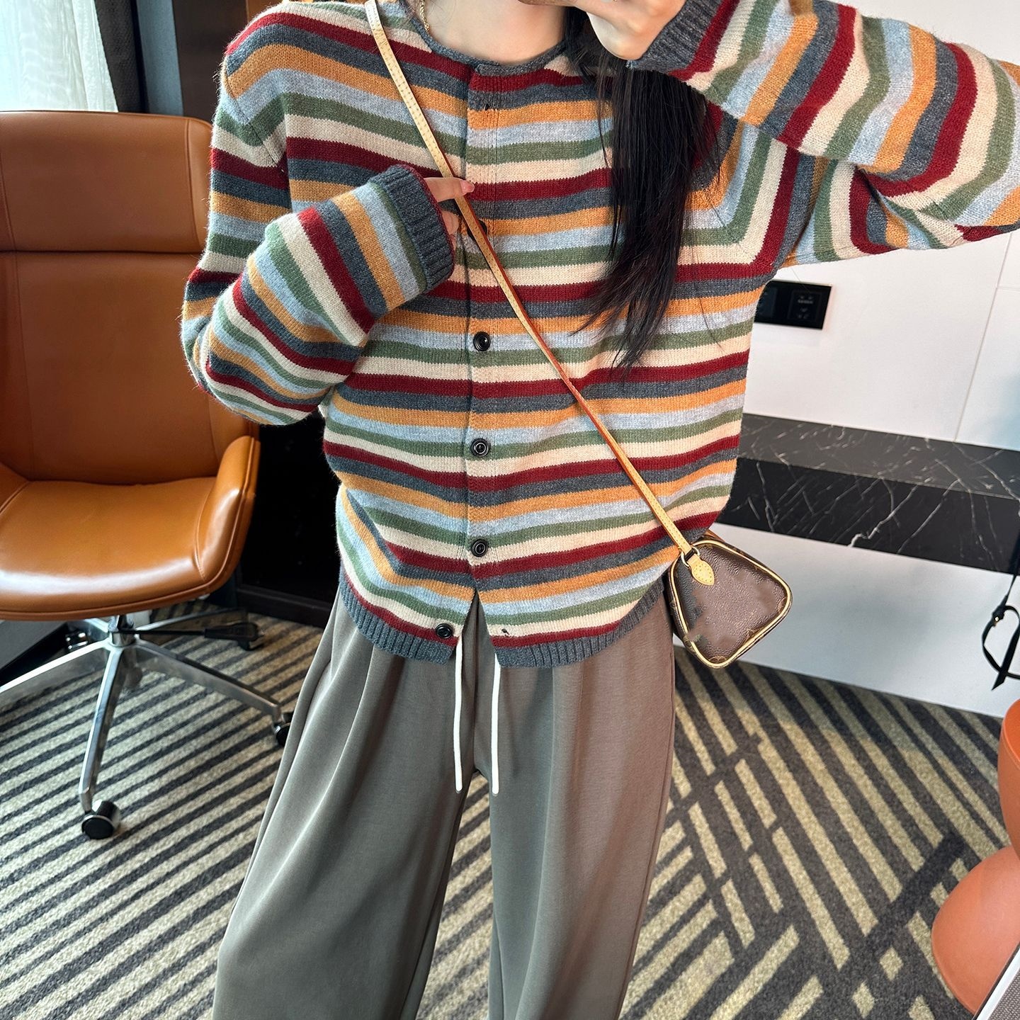 Women Striped Knitted Open Car - Vintage Fashion Knitwear ulasan dan harga