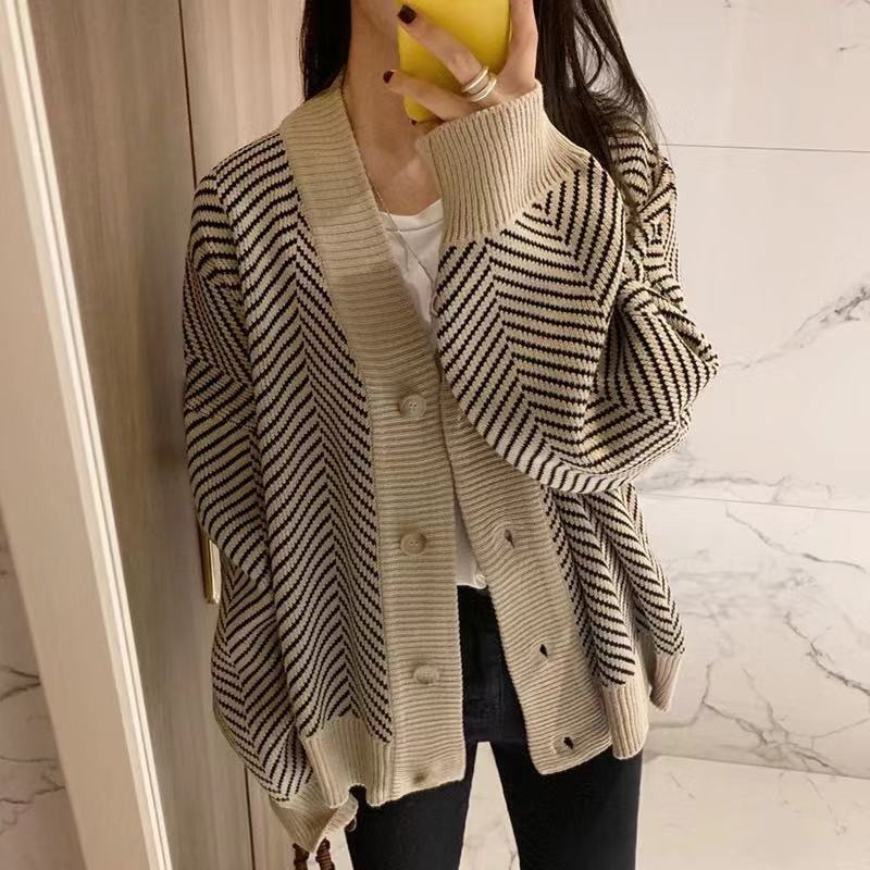 Autumn Winter Fashion Striped  - Vintage Fashion Knitwear ulasan dan harga