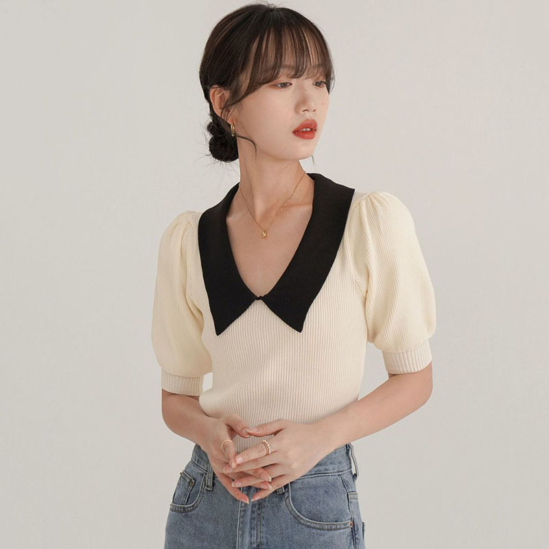 Vintage Puff Short Sleeved Kni - Vintage Fashion Knitwear ulasan dan harga