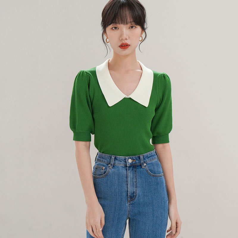 Vintage Puff Short Sleeved Kni - Vintage Fashion Knitwear ulasan dan harga