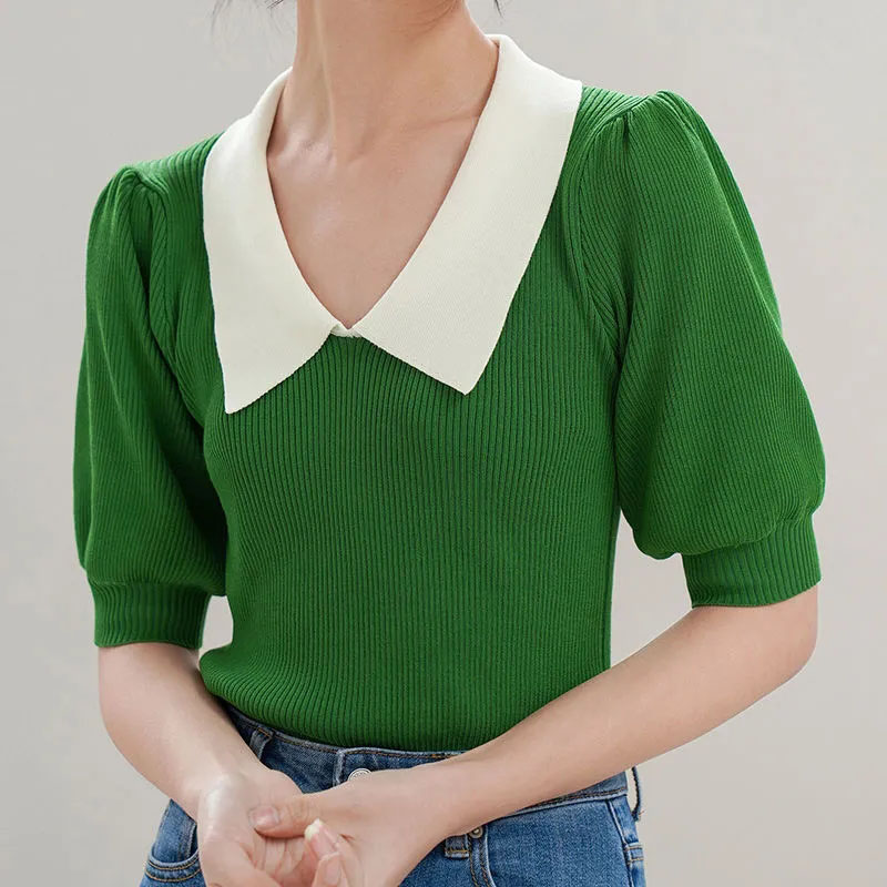 Vintage Puff Short Sleeved Kni - Vintage Fashion Knitwear ulasan dan harga