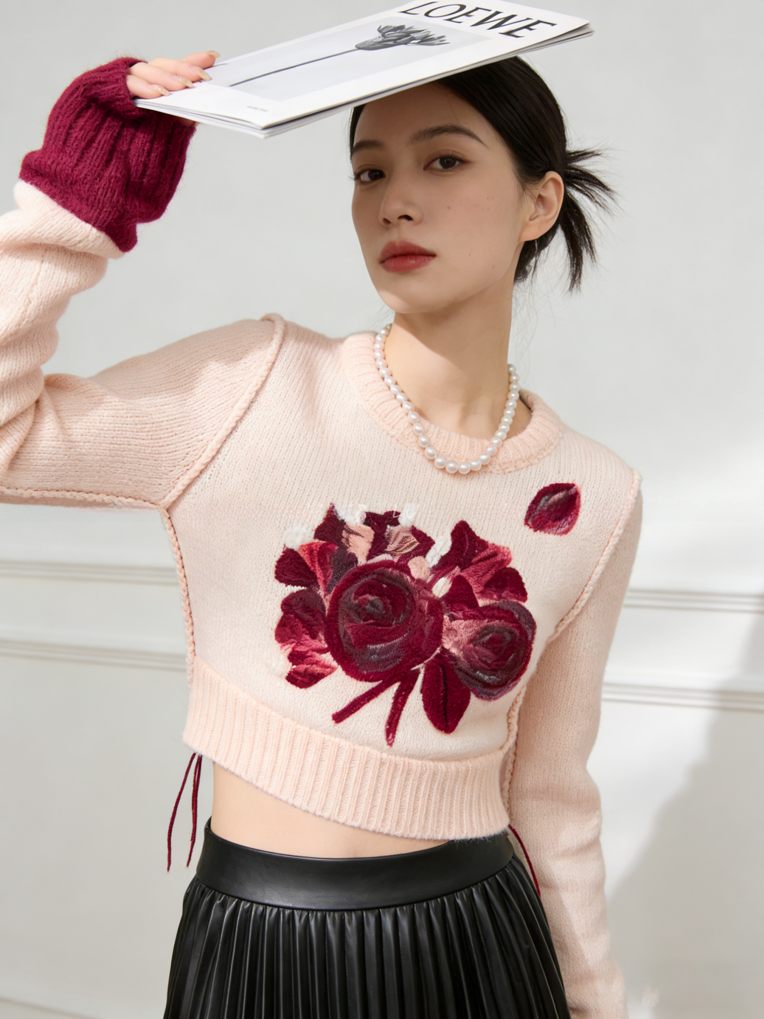 Fashionable Rose Print Slim Fi - Vintage Fashion Knitwear ulasan dan harga