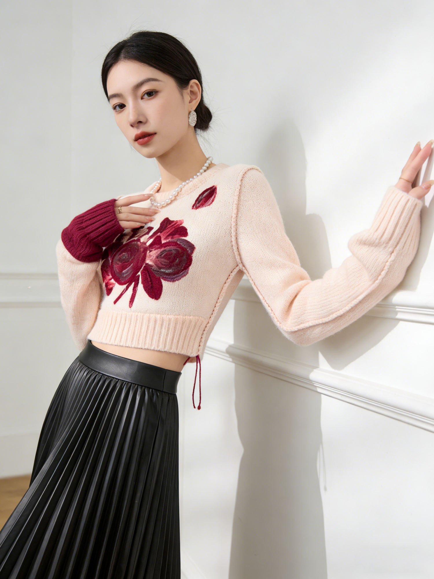 Fashionable Rose Print Slim Fi - Vintage Fashion Knitwear ulasan dan harga