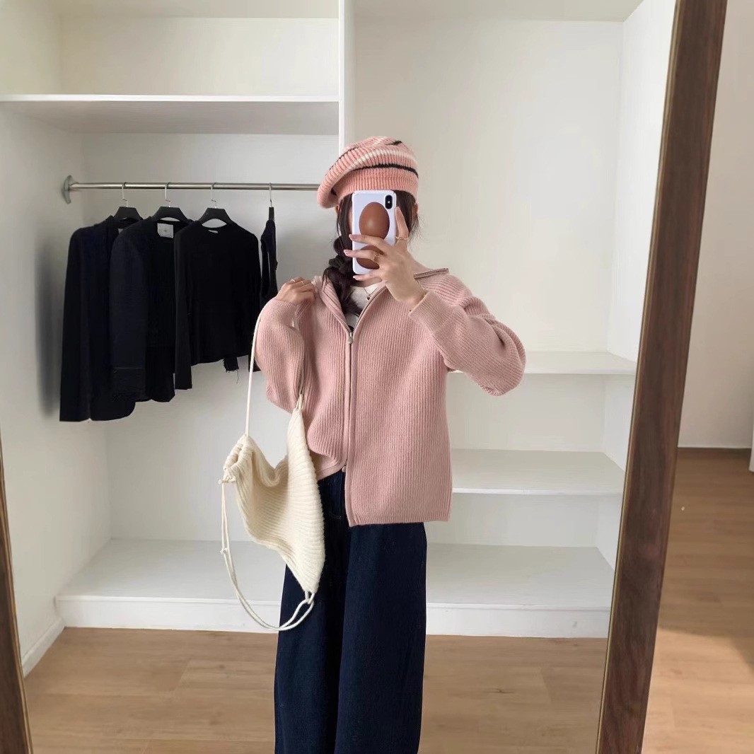 Women's Knitted Thickened Zipp - Vintage Fashion Knitwear ulasan dan harga