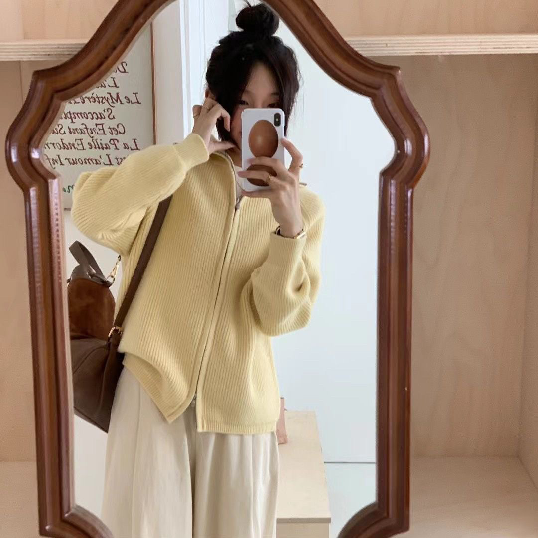 Women's Knitted Thickened Zipp - Vintage Fashion Knitwear ulasan dan harga