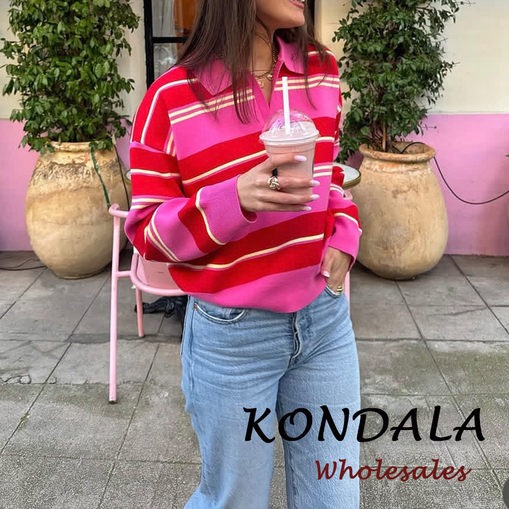 KONDALA Chic Spring Striped Pl - Vintage Fashion Knitwear ulasan dan harga