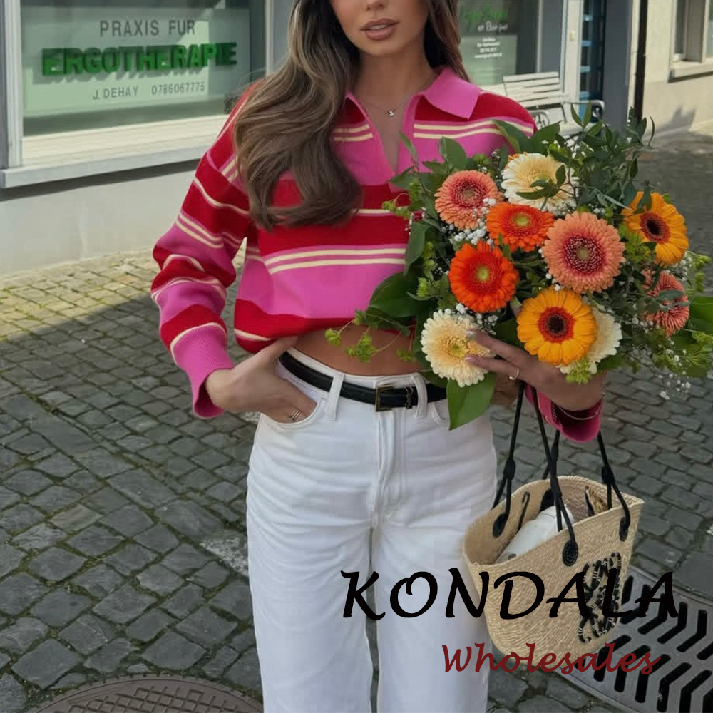 KONDALA Chic Spring Striped Pl - Vintage Fashion Knitwear ulasan dan harga