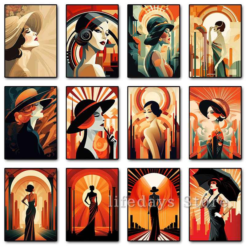Vintage Art Deco Women Portrai - Vintage Fashion Prints For Wall ulasan dan harga