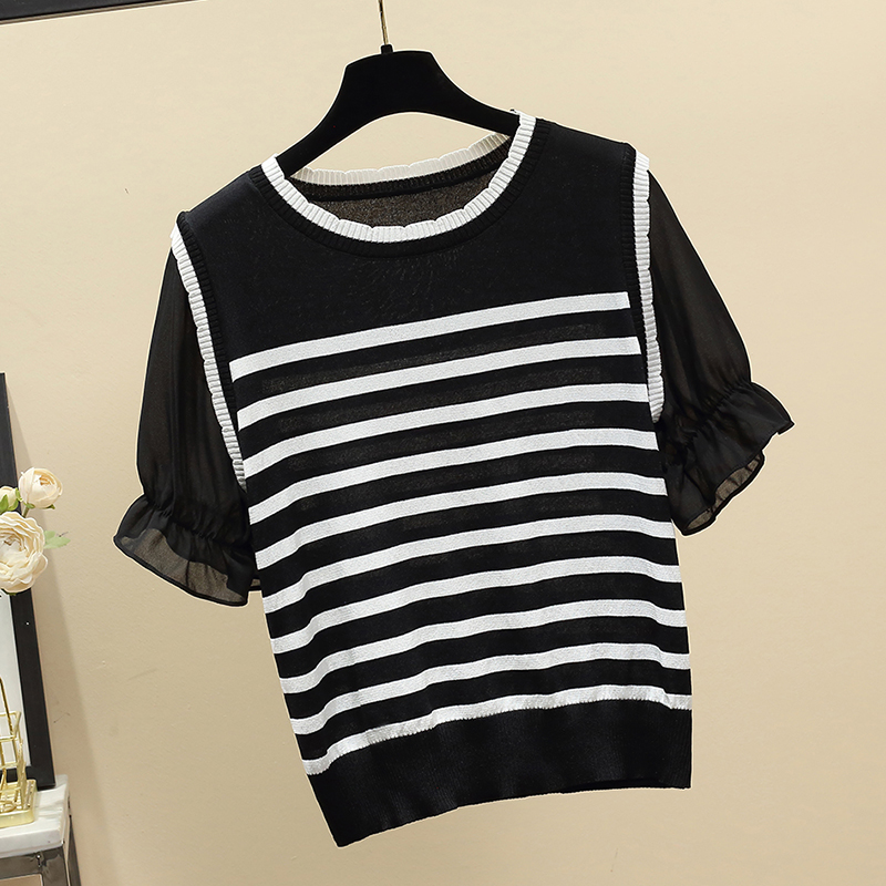 Summer Korean Striped Knitted  - Vintage Fashion Knitwear ulasan dan harga