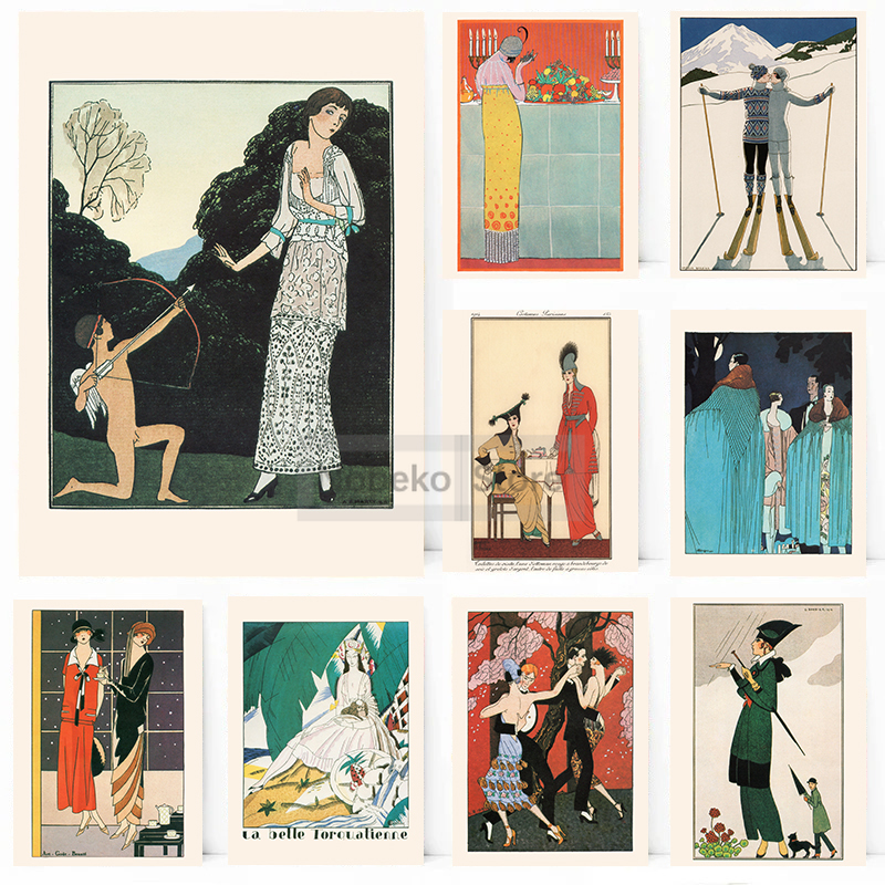 Vintage French Deco Art Illust - Vintage Fashion Prints For Wall ulasan dan harga
