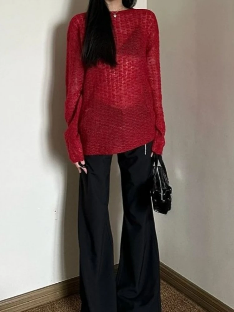 Y2K See-Through Knitted Women' - Vintage Fashion Y2K ulasan dan harga